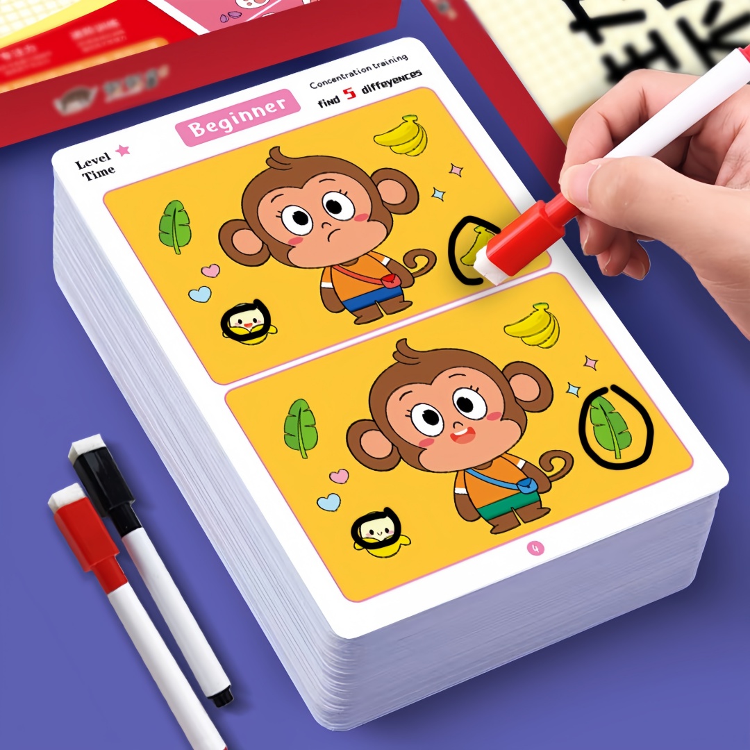 Kids Education Level - Find Differences Card Game Reusable Cartoon