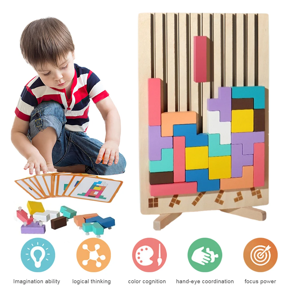 3D Wooden Tetris Puzzle - Kids - Kids Education Level ulasan dan harga