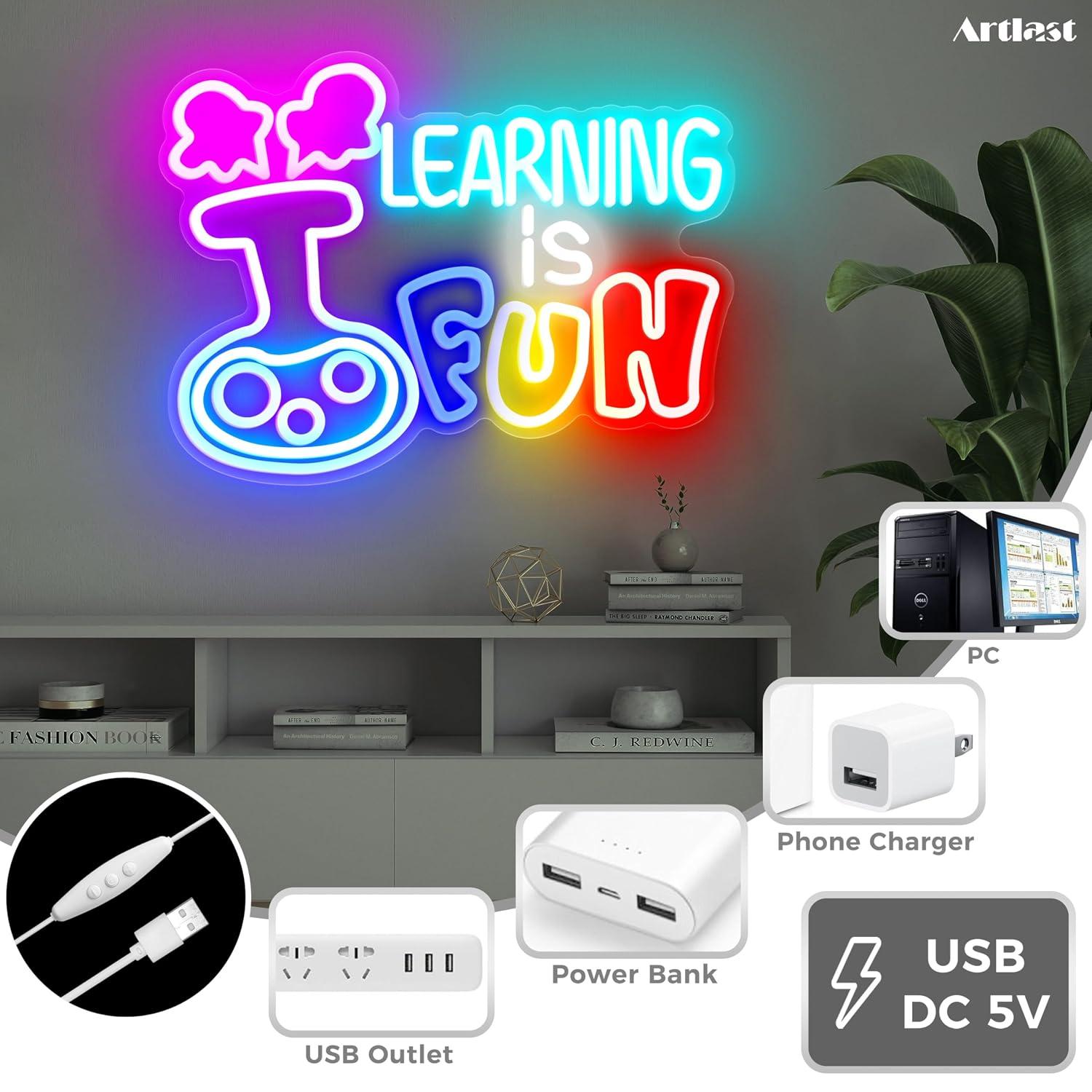 Learning Is Fun Neon Sign USB  - Kids Education Motivation ulasan dan harga